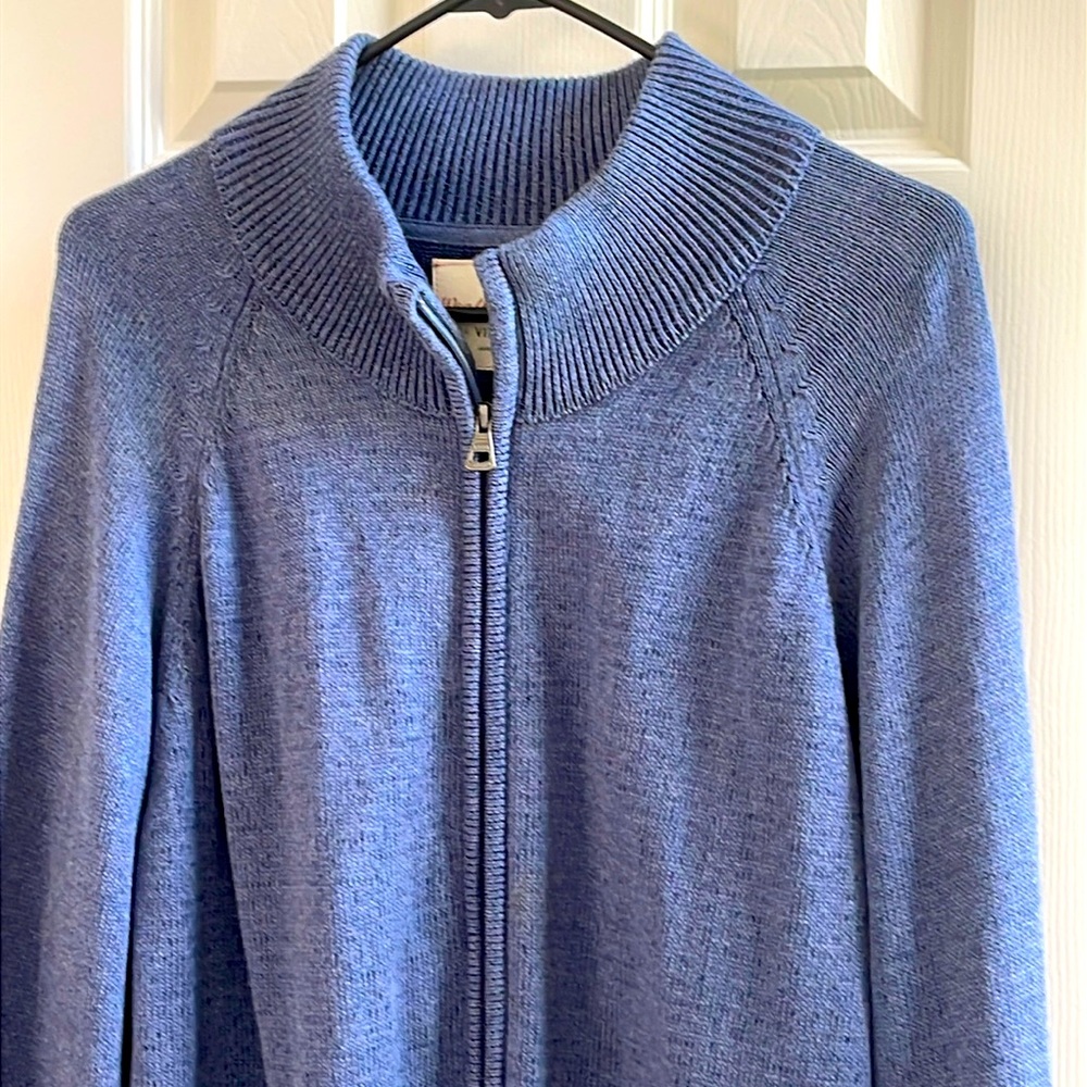 Weatherproof Vintage Men's Blue Full Zip Cable Knit Sweater Jacket XL